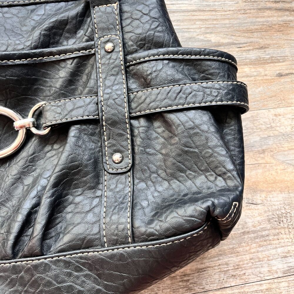 Y2K Black Faux Leather Shoulder Bag Braided Strap Silver Hardware Purse Grunge - Picture 11 of 11